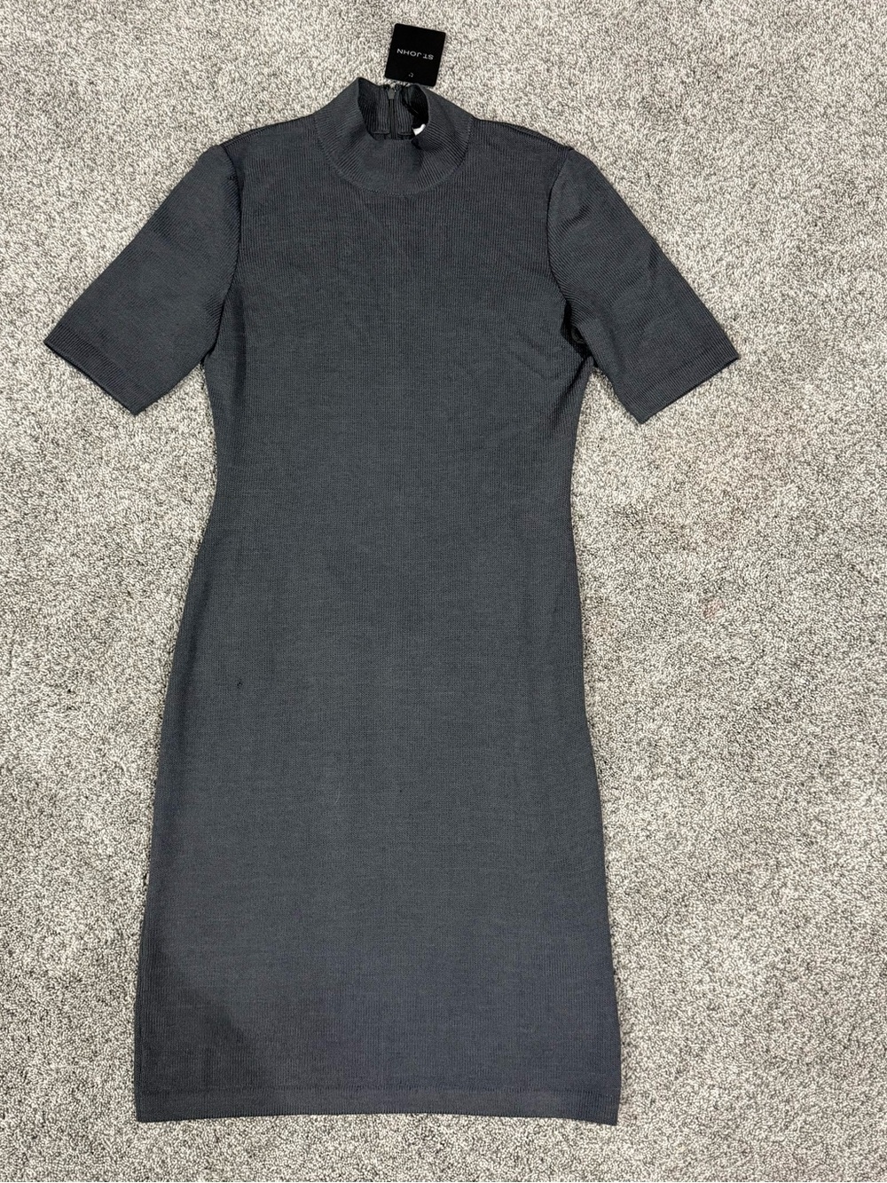 NWT St.John Dark Grey Wool Mock Neck Knit Sheath Shift Dress Women’s US 8 $895